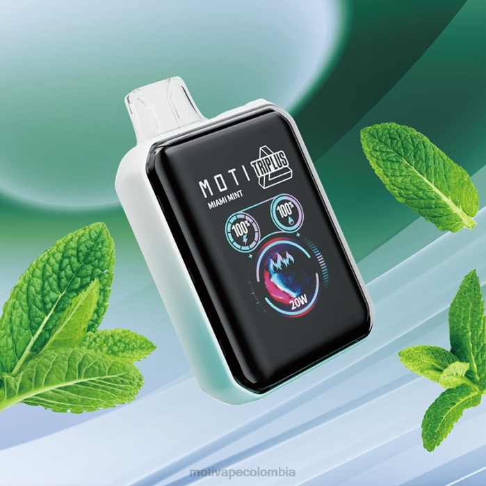 MOTI vape Colombia - MOTI Triplus Vape desechable de 20k (5%, 20000 inhalaciones) menta de miami 425R5